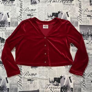 C.W. Rose Women's Red Cardigan velour velvet vintage 90s cropped
